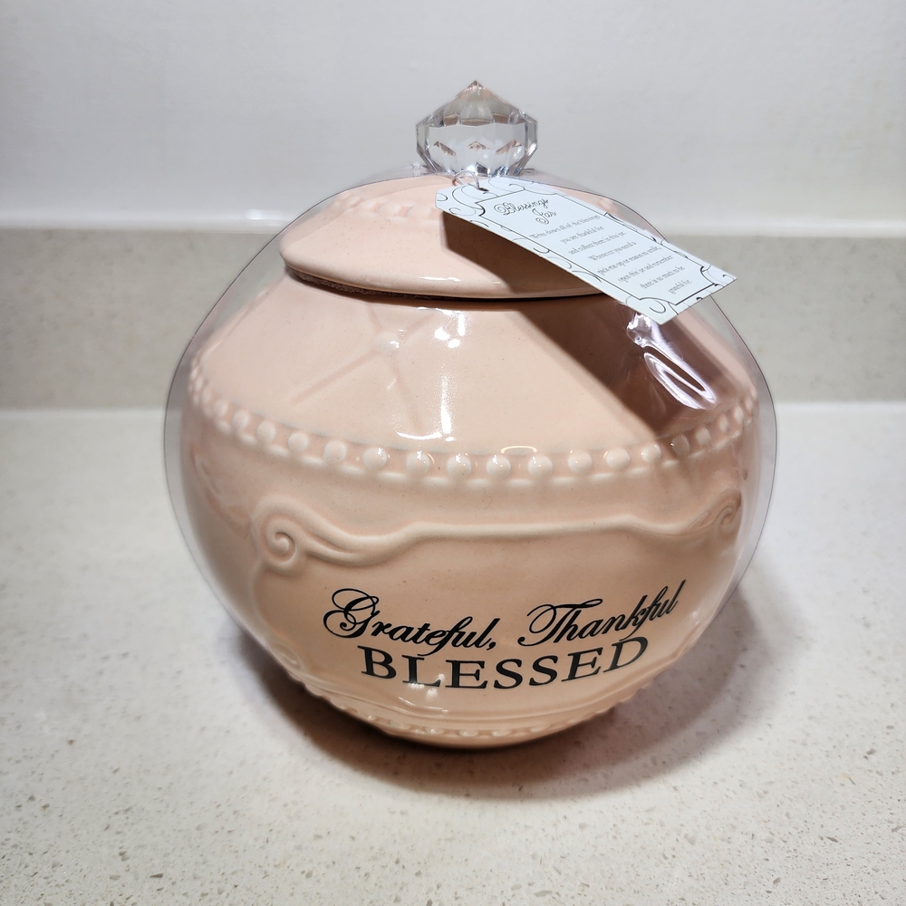 Ceramic Jar New With Tag. Grateful Thankful Blessed. Decorative with Lid - Picture 1 of 7